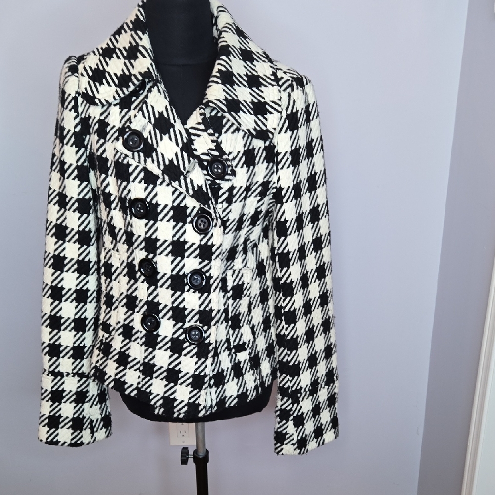 Urban Behavior Black and White Checkered Peacoat